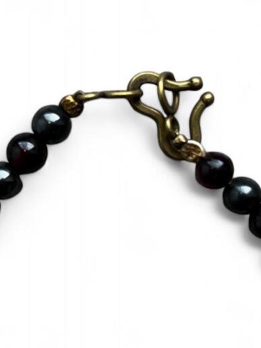 Vintage Pre Colombian Frog Gold Tone Onyx Garnet Beaded Necklace - Picture 14 of 16
